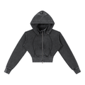 FLEECE CROPPED HOODIE DOUBLE ZIP