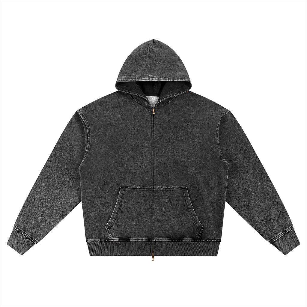 STARI Snow Wash Oversized Zip-Up Hoodie