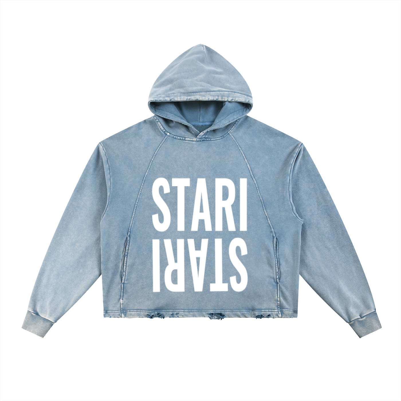 STARI DOUBLE LOGO DISTRESSED BOXY HOODIE