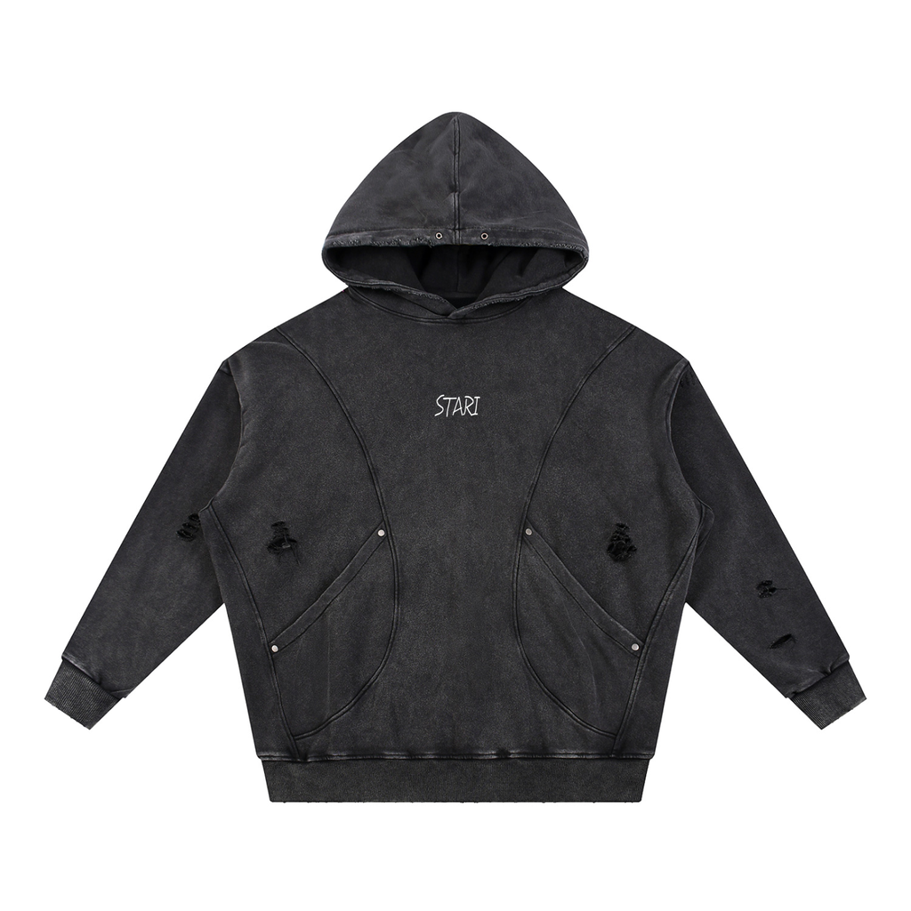 DISTRESSED PANEL HOODIE