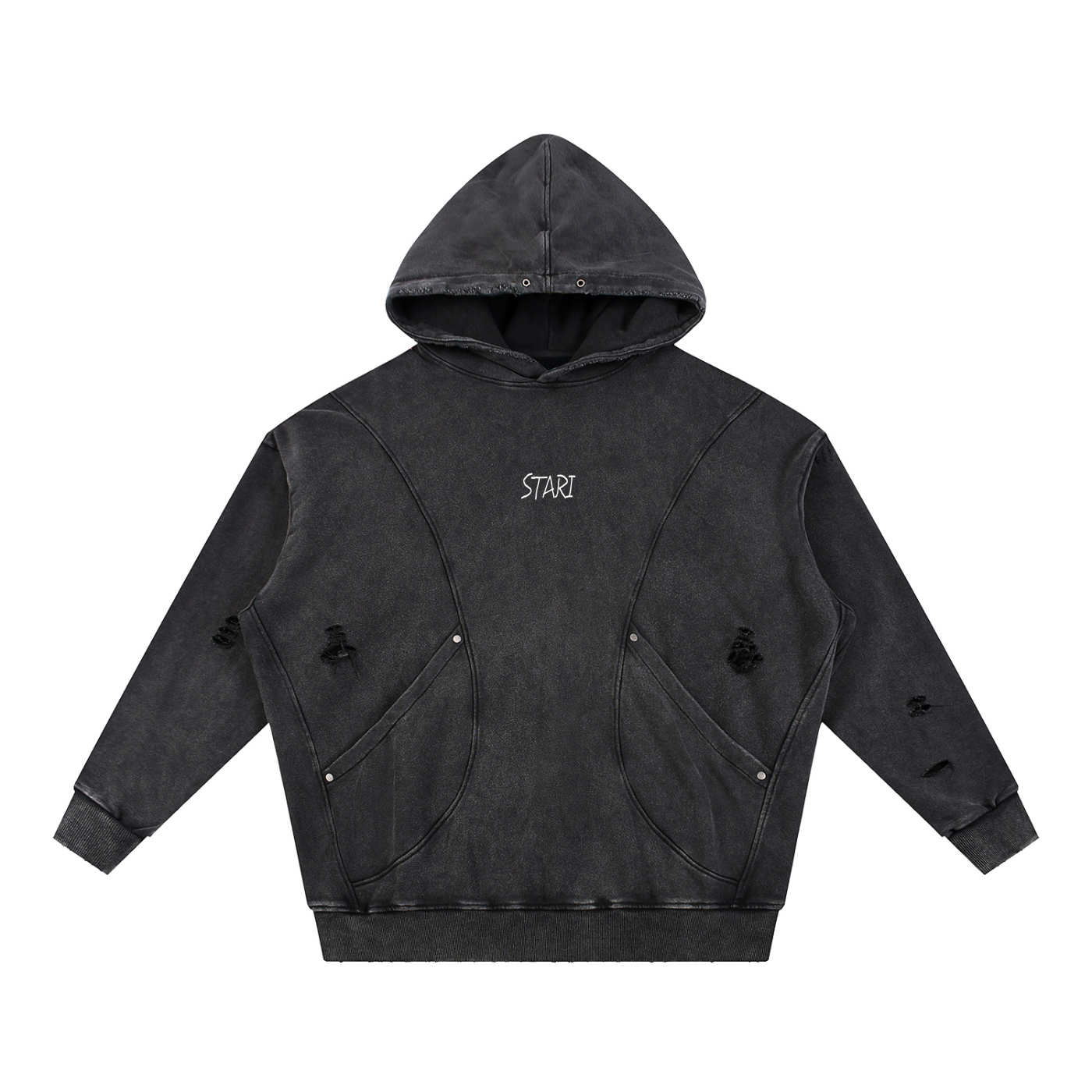 DISTRESSED PANEL HOODIE
