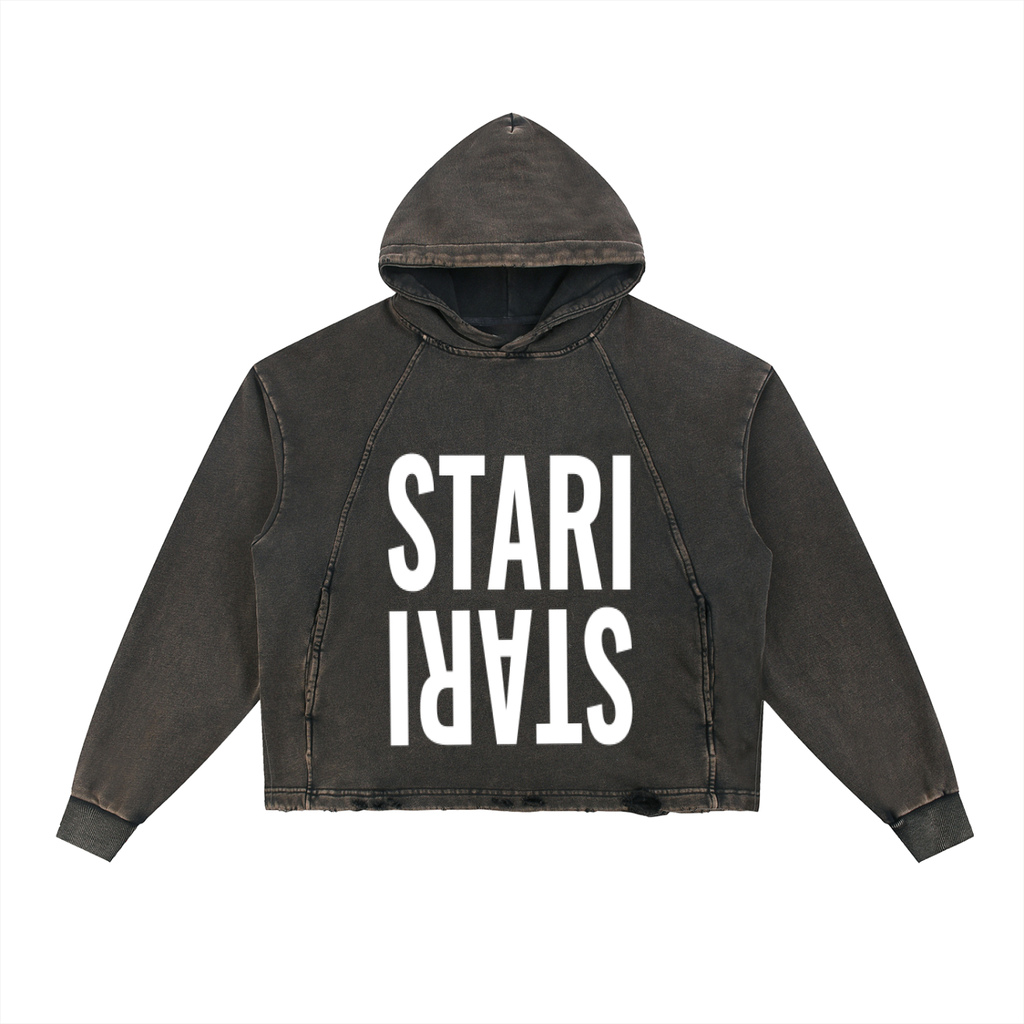 STARI DOUBLE LOGO DISTRESSED BOXY HOODIE