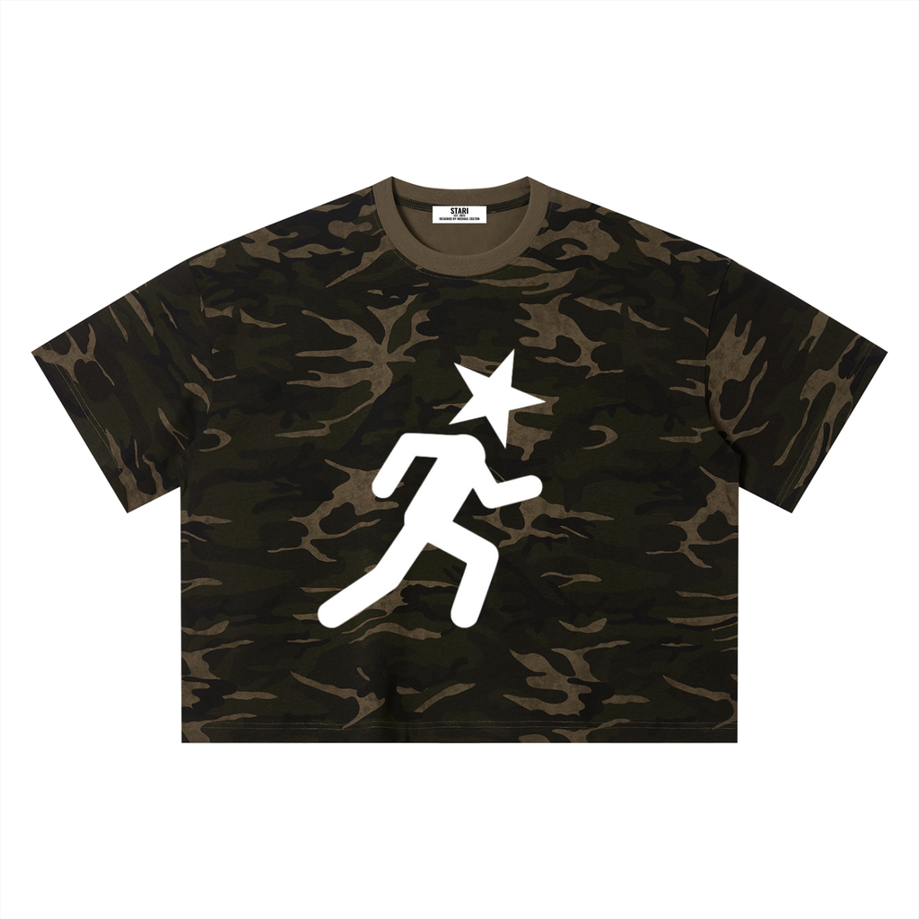 "RUNNING" BOXY CAMO TEE