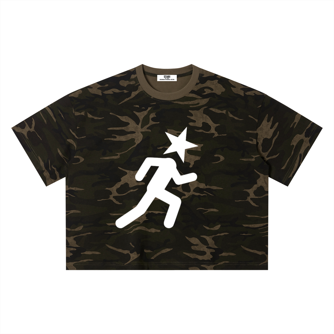 "RUNNING" BOXY CAMO TEE