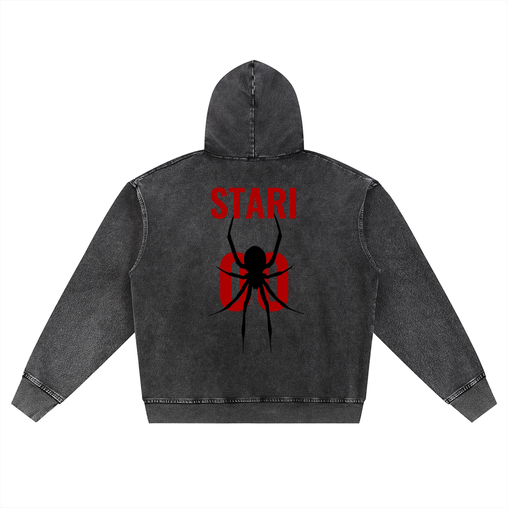 STARI Snow Wash Oversized Zip-Up Hoodie