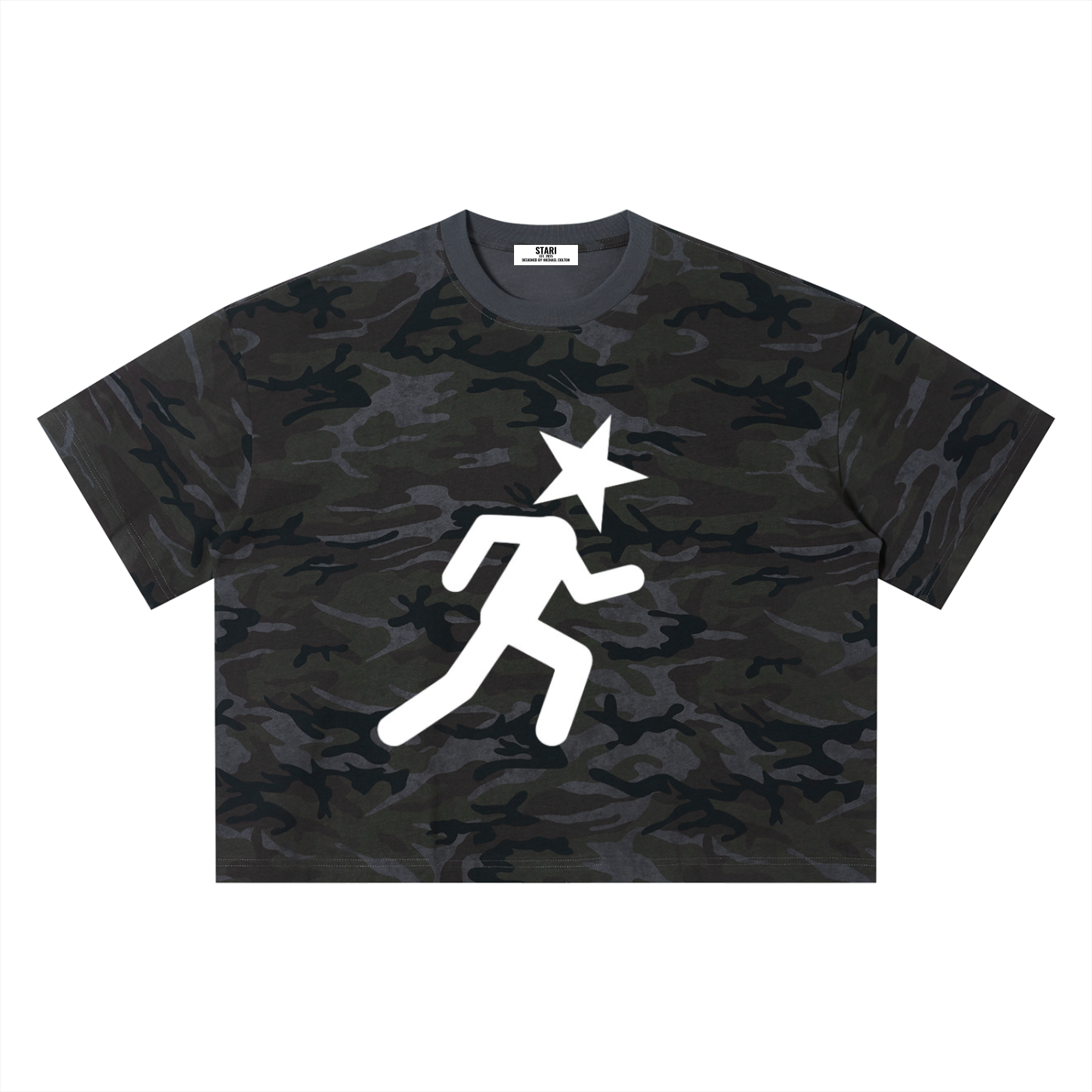 "RUNNING" BOXY CAMO TEE